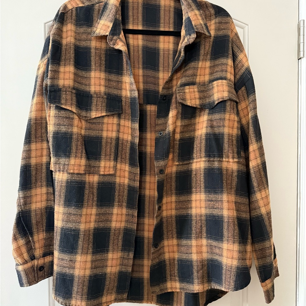 Vici Plaid Button Down Shirt - Black and Tan